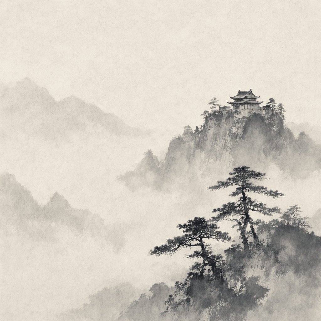 GPT Image 2生成的水墨画风格寺庙作品，展示中国风格渲染能力